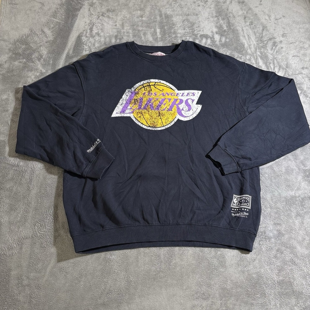 LA Lakers Mitchell & Ness Pullover Crewneck Sweatshirt Large NBA Black/Navy